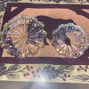 Vintage Round Clear Crystal Fluted Starburst Glass Ashtrays Lot Of 2 Stackable - Picture 1 of 9