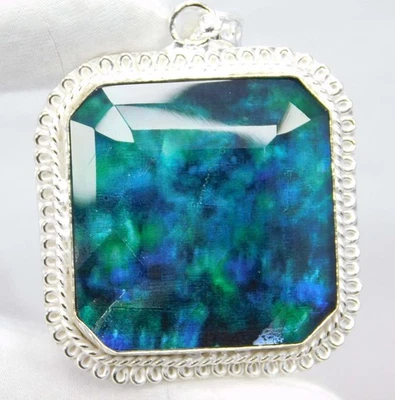 112,20 Ct Natürlicher Ammolith Anhänger 925 Massiv Silber Asscher Schliff Los... - Bild 1 von 4