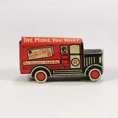 Camión publicitario Cracker Jack Angelus de 1920 malvaviscos antiguo juguete de hojalata premio Foto 1 de 4