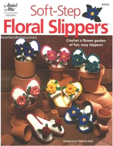 Soft Step Floral Slippers  Annies Attic Crochet Pattern Booklet  7 Patterns - Picture 1 of 2