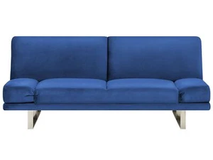 Modernes Schlafsofa mit Polsterbezug Blau Samtstoff skandinavischer Stil York - Bild 1 von 10