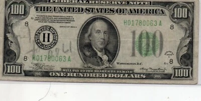 Series 1934-A $100 Federal Reserve Note - H St Louis - Image 1 of 2