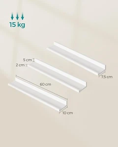 Floating Shelves Set of 3, Wall Shelves Ledge, 10 x 60 cm, for Picture - Picture 1 of 12