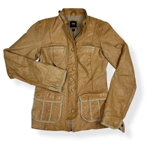Vintage Gap Edition Leather Jacket Women’s XS Camel Tan Blazer Cafe Racer Moto - Picture 1 of 14
