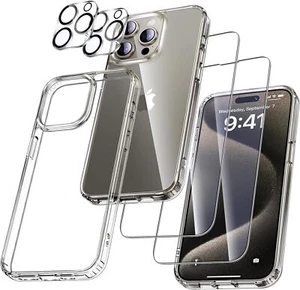 5in1 Schutzglas (Display + Kamera) für iPhone 15/Pro/ Max/Plus Panzerfolie Hülle - Picture 1 of 12