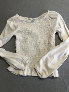 Old Navy Top Kids Girls Size Medium 8 Ivory Stretch Scrunch Pretty Cotton Shirt - Picture 1 of 5