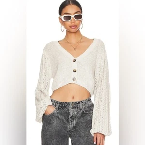 Tularosa Revolve Odalis Grey Oatmeal Button Up Oversized Sleeves Cardigan Large - Picture 1 of 9