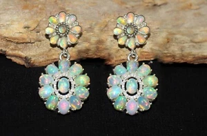 Natural Ethiopian opal earrings studs with silver opal earring birthday gift - Picture 1 of 8