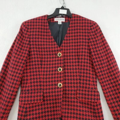 Винтажный женский блейзер Jones Wear Buffalo в клетку красный черный размер 12 шерстяная смесь с подкладкой - Изображение 1 из 4