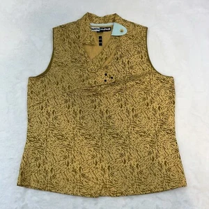 Jamie Sadock Womens Golf Shirt Sz M Yellow Brown V Neck Sleeveless Cotton - Picture 1 of 9