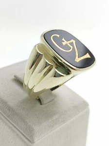 Signet Ring Men's Ring Onyx 14 Karat 585 Gold 10.7 Grams Ring Size 63 - Picture 1 of 7