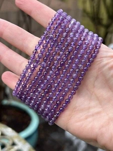 Amethyst Brazilian Crystal Beaded Bracelet 4mm AAA+ Tranquility / Wisdom - Picture 1 of 11
