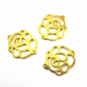 Gold Rose Connector -22K Gold Vermeil Sterling Silver Rose Link Charm -15mm-3pcs - Picture 1 of 4