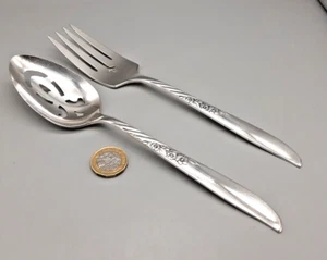 Vintage Wm A Rogers Oneida Silver Plated Serving Spoon & Fork Wildwood 1 Always - Picture 1 of 7