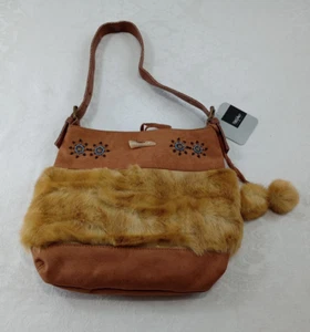 Vintage Mossimo 2002 Handtasche braun Kunstfell Indianer Motiv Perlen - Bild 1 von 16