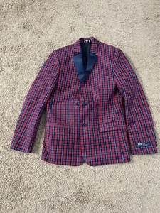 Tommy Hilfiger TH Flex Blazer Boy’s Size 14 Red Windowpane Lined Formal Jacket - Picture 1 of 7