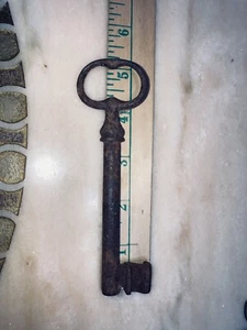 Antik 1800er schweres großes Eisenschloss Skelett Tor Gefängnis Schlüssel viktorianisch 5" hohl - Bild 1 von 14