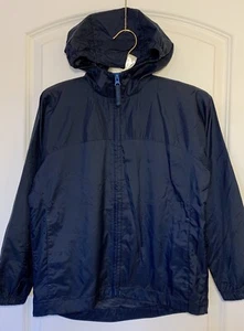 Lands End Kids Boys L (7) Fall Jacket Rain Coat Blue Zip Hood Pockets VGUC - Picture 1 of 4