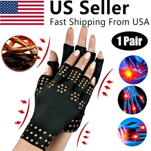 Copper Arthritis Compression Gloves Hand Wrist Brace Support Joint Pain Relief - Picture 1 of 9