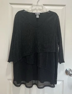 CATHERINES Black Metallic Layered Tunic Top Womens 1X Sheer Lined Dressy Party - Picture 1 of 6