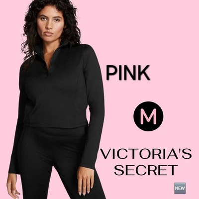 🆕️ Nuevo Top Pullover ROSA Victoria's Secret Media Cremallera en Negro - MEDIANO  Foto 1 de 4