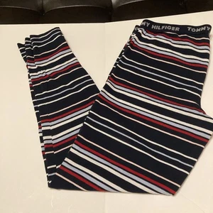 Tommy Hilfiger Womens Sz Large Lounge Leggings Pajamas Pants Striped Navy/Red - Picture 1 of 7