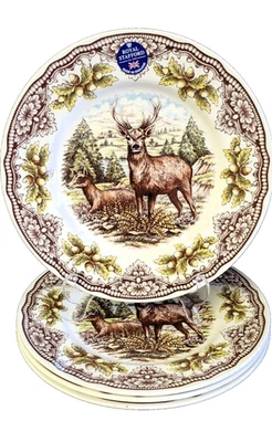 🦃4) Royal Stafford Homeland Thanksgiving Stag DEER SALAD Plates Set x 4 Engl NE - Image 1 of 4