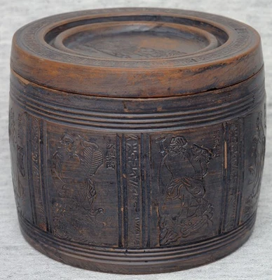 Antique Chinese Qing Zisha Yixing Eight Immortals Clay Tea Caddy 4" x 5" - Image 1 of 4