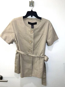 Apostrophe taupe belted button up trench coat top women's Large - Picture 1 of 6