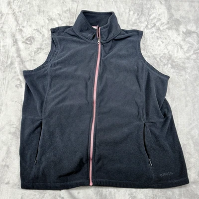 Chaleco Orvis Para Mujer Talla XL Azul Marino Rosa Caliente Borde Sin Mangas Cremallera Completa Bolsillos Foto 1 de 4