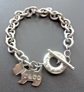 Tiffany & Co. 925 Sterling Silver Charm Toggle Bracelet 8" Scotty Scottie Dog - Picture 1 of 5