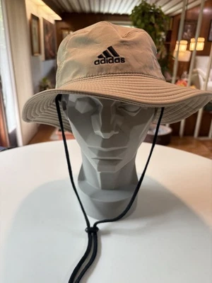 Adidas AEROREADY Beige Bucket Hat Wide Brim Outdoor Hiking Chin Strap - Read - Image 1 of 4