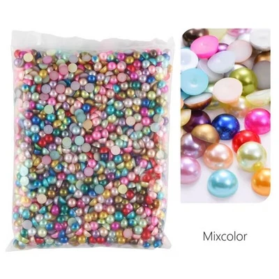 400 Mixed Color Acrylic FlatBack Half Pearl Bead Flat Back 8mm Scrapbook Craft - Image 1 of 4