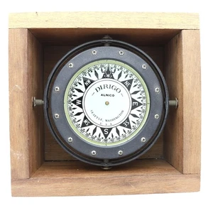 Brújula de barco vintage Dirigo 6" Seattle WA Alnico con caja de madera náutica marítima - Imagen 1 de 5