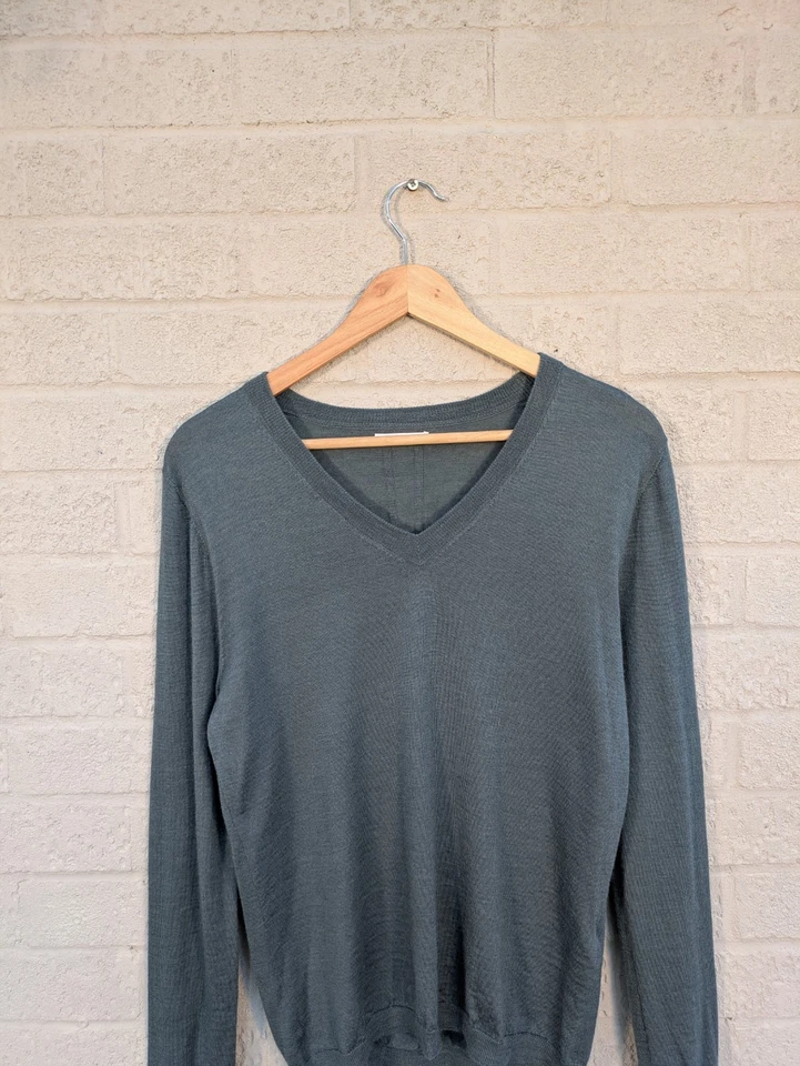 Nicole Farhi Великобритания 10 Зеленый Синий Шерстяной Шелковый Кашемировая Смесь Легкий Вязанный Топ - Изображение 1 из 4