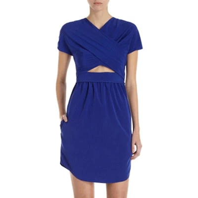 Vestido recto tallado drapeado cruzado recortado azul talla 40 EE. UU. 8 mediano Foto 1 de 4