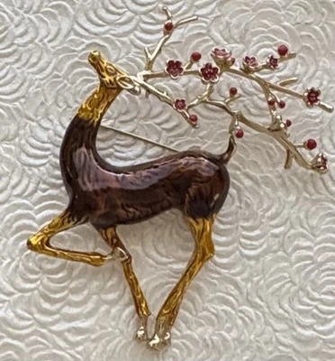 Reindeer Christmas Enamel on gold tone metal brooch /pendant - Image 1 of 4