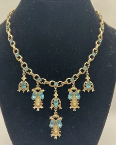 Vtg Lustern Louis Stern Aqua And Clear Rhinestones Collar Necklace Gold Tone 15” - Picture 1 of 11