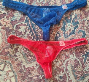 LOT OF (2) PETITQ MESH THONGS RED & BLUE MEDIUM 28-32 - Picture 1 of 8