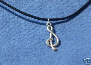 MUSIC LOVERS TREBLE CLEF TIBETAN SILVER ON BLACK VELVET NECKLACE - Picture 1 of 1