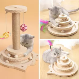 Mascota Gato Juguete Gato Árbol Rascarse Madera Poste Bolas Gatito Cachorro Jugar Ejercicio - Imagen 1 de 13