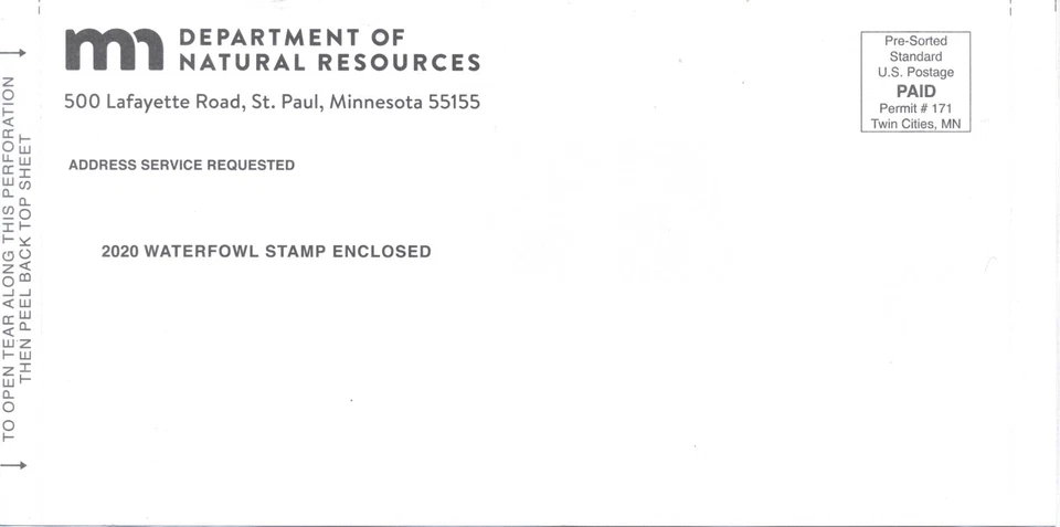Minnesota duck stamp 2020 MN#44 unopened intact mailing envelope, $7.50SnowGeese - Image 1 of 1