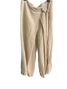 MNG Traje Para Mujer Bronceado Claro Rayas Pierna Ancha Superposición Pantalones Envolventes Talla S Mezcla de Lino - Imagen 1 de 10