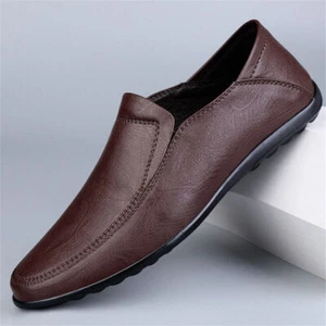 Casual Mens Loafers Round Toe Flat Slip On Male Breathable Driving Leather Shoes - Imagen 1 de 13