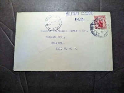 1915 Censored British New Zealand WWI Cover Wellington NZ to Chicago IL USA - Image 1 of 2