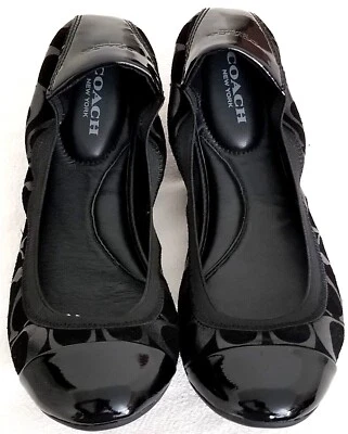 🌞COACH WENDA BLACK SIGNATURE C LEATHER SUEDE FLAT BALLET SHOES SZ 7, 8.5🌺NIB! - Image 1 of 4