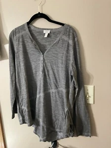 LOGO Lori Goldstein Tunic Top Asymmetrical Hem Gray Cotton SZ SM NWOT - Picture 1 of 11