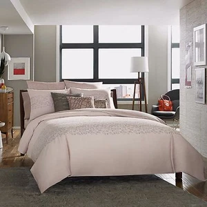 KENNETH COLE 3 PC BLISS BLUSH EMBROIDERED FULL QUEEN DUVET COVER SHAMS - Picture 1 of 6