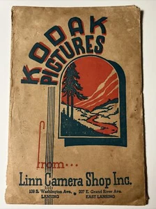 vintage anni '20 KODAK Pictures LINN NEGOZIO DI FOTOCAMERE JNC Lansing Michigan busta cartella - Foto 1 di 3