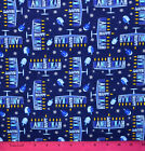 Chanukah Hanukkah Fabric - HALF YARD - 100% Cotton Menorah Dreidel Blue Blender